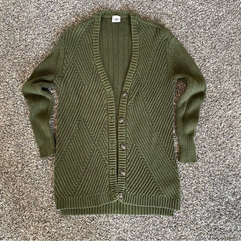 Cabi Olive Green Ribbed Cardigan